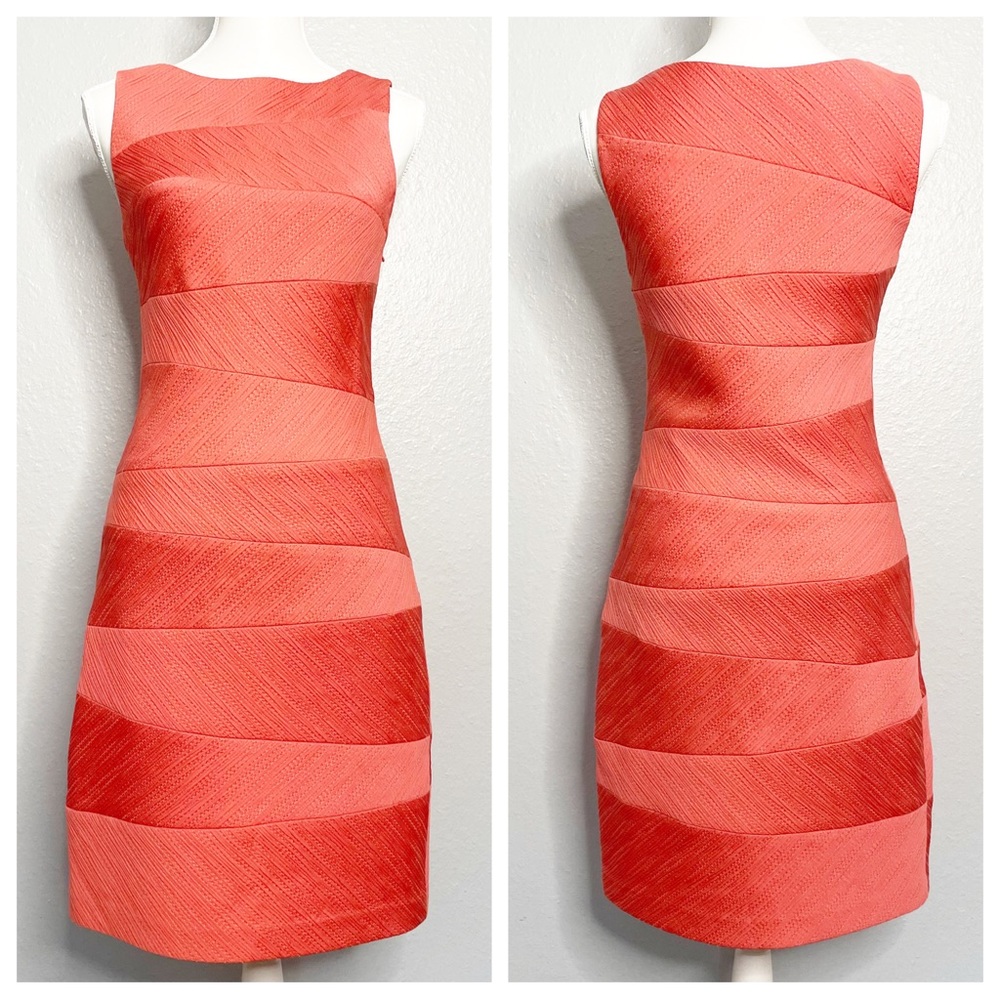 Suzi Chin for Maggy Boutique Coral Sleeveless Criss Cross Pencil Dress Size 2